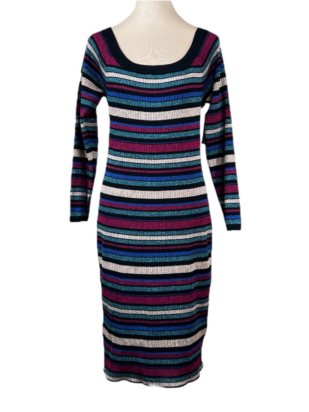 FTF Multicolor Metallic Stripe Sweater Knit Midi Dress Size 1X